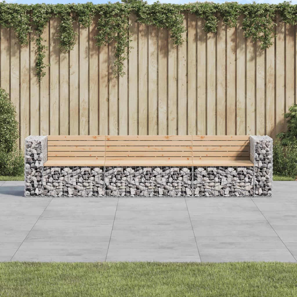 Patio Bench Gabion Design 113"x28"x25.8" Solid Wood Pine