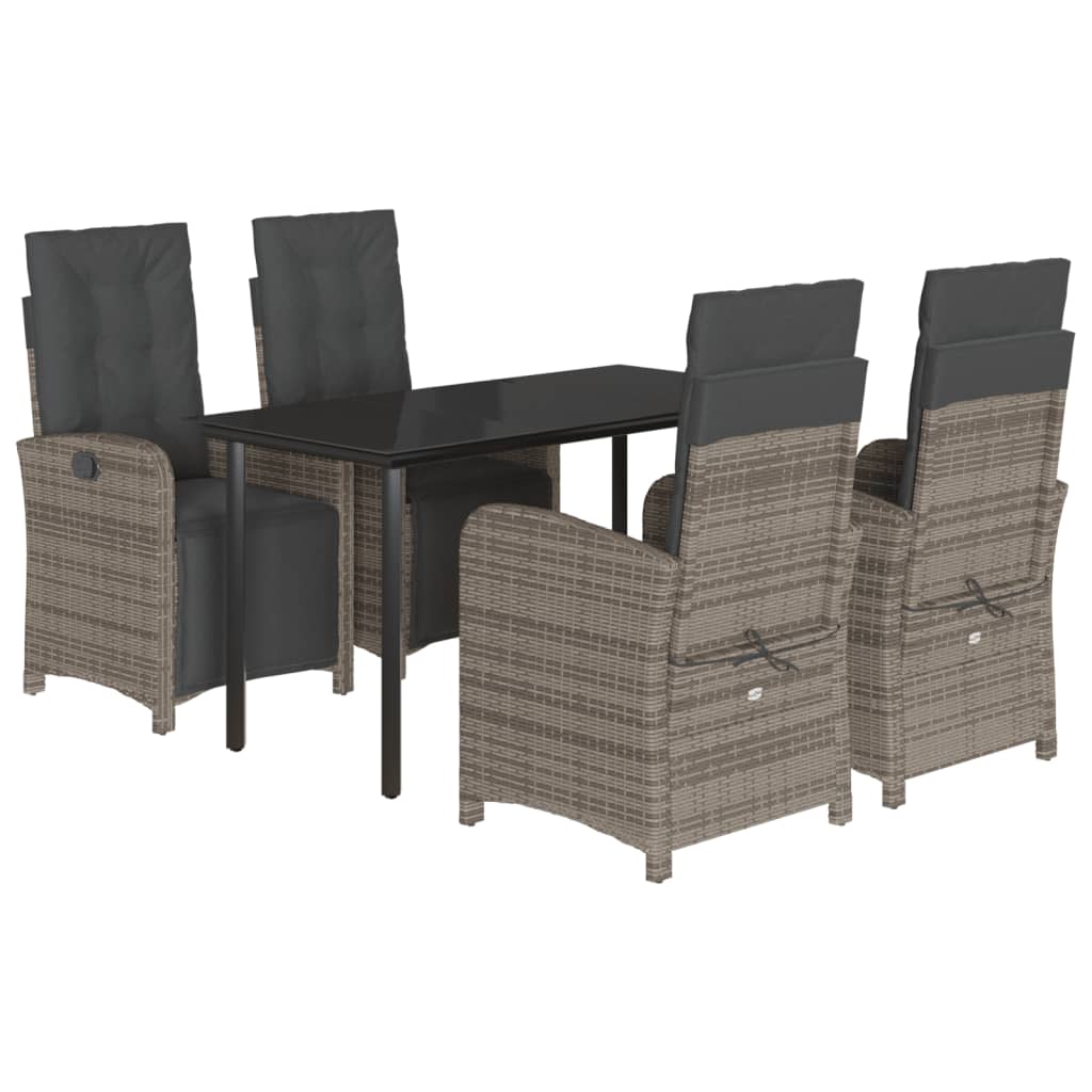 5 Piece Patio Dining Set with Cushions Gray Poly Rattan