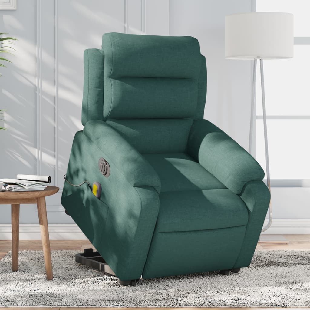 Electric Stand up Massage Recliner Chair Dark Green Fabric