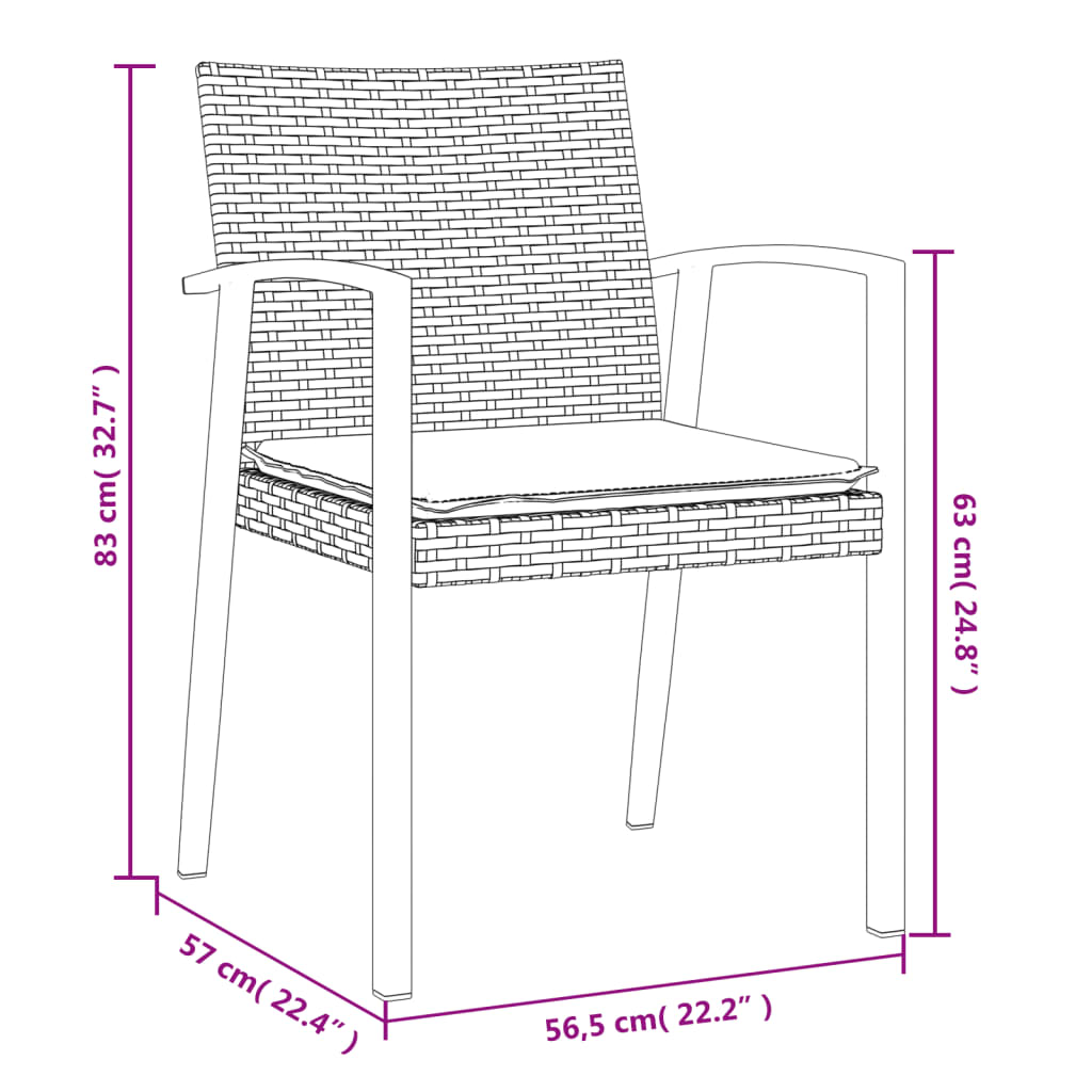 Patio Chairs with Cushions 4 pcs Brown 22.2"x22.4"x32.7" Poly Rattan