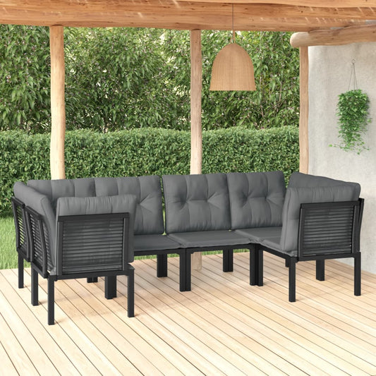 6 Piece Patio Lounge Set Black and Gray Poly Rattan