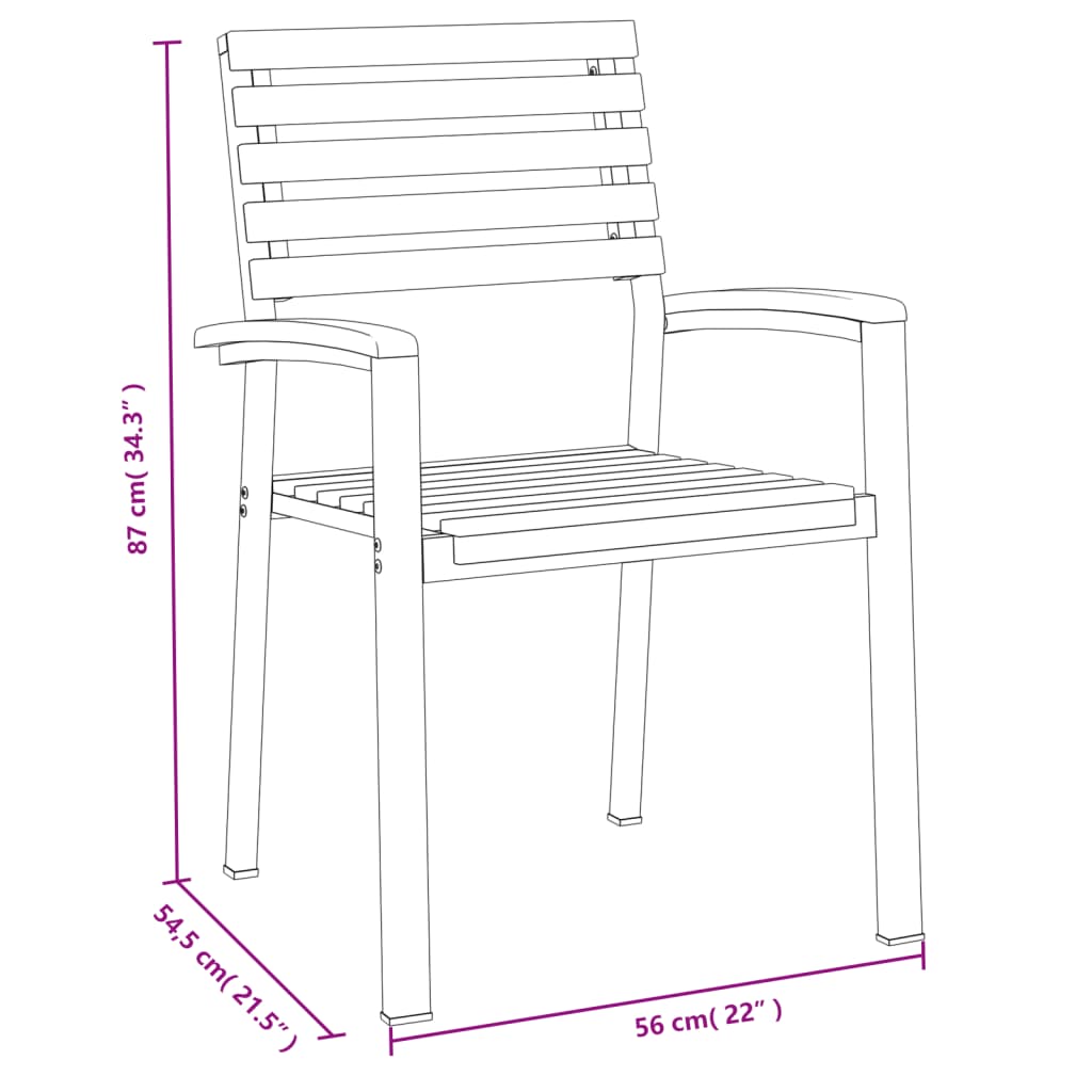 Stackable Patio Chairs 6 pcs Solid Wood Acacia and Metal