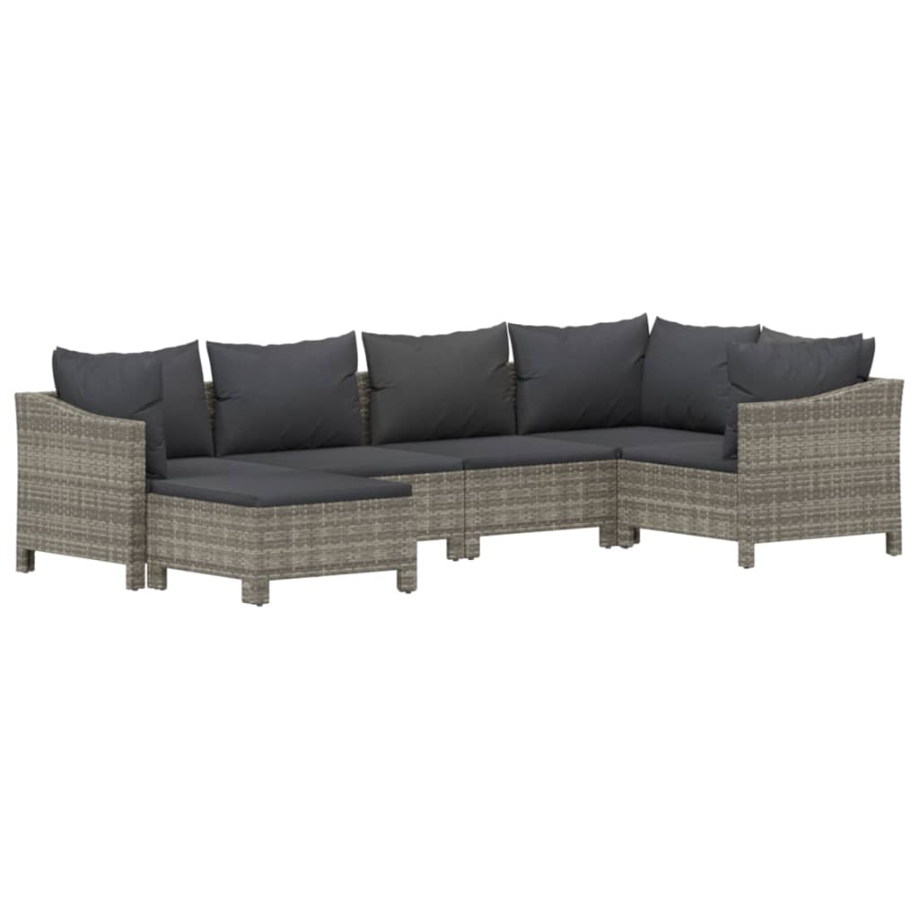 6 Piece Patio Lounge Set with Cushions Gray Poly Rattan