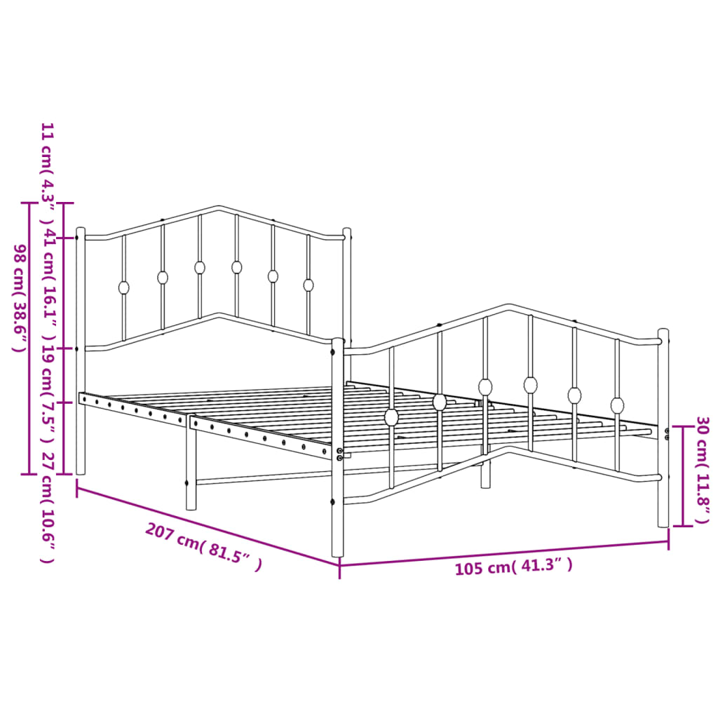 Metal Bed Frame without Mattress with Footboard White 39.4"x78.7"