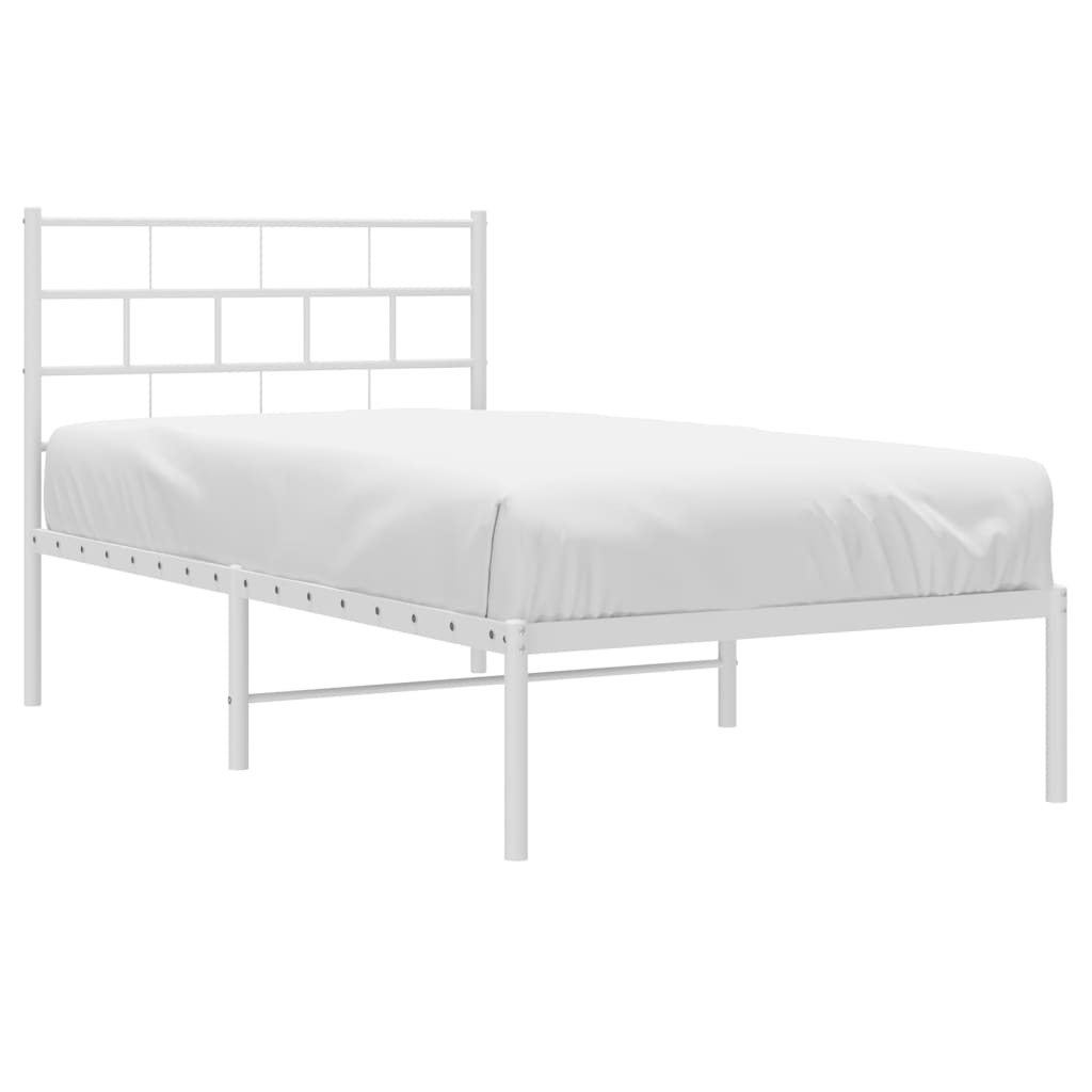 Metal Bed Frame with Headboard White 39.4"x78.7"