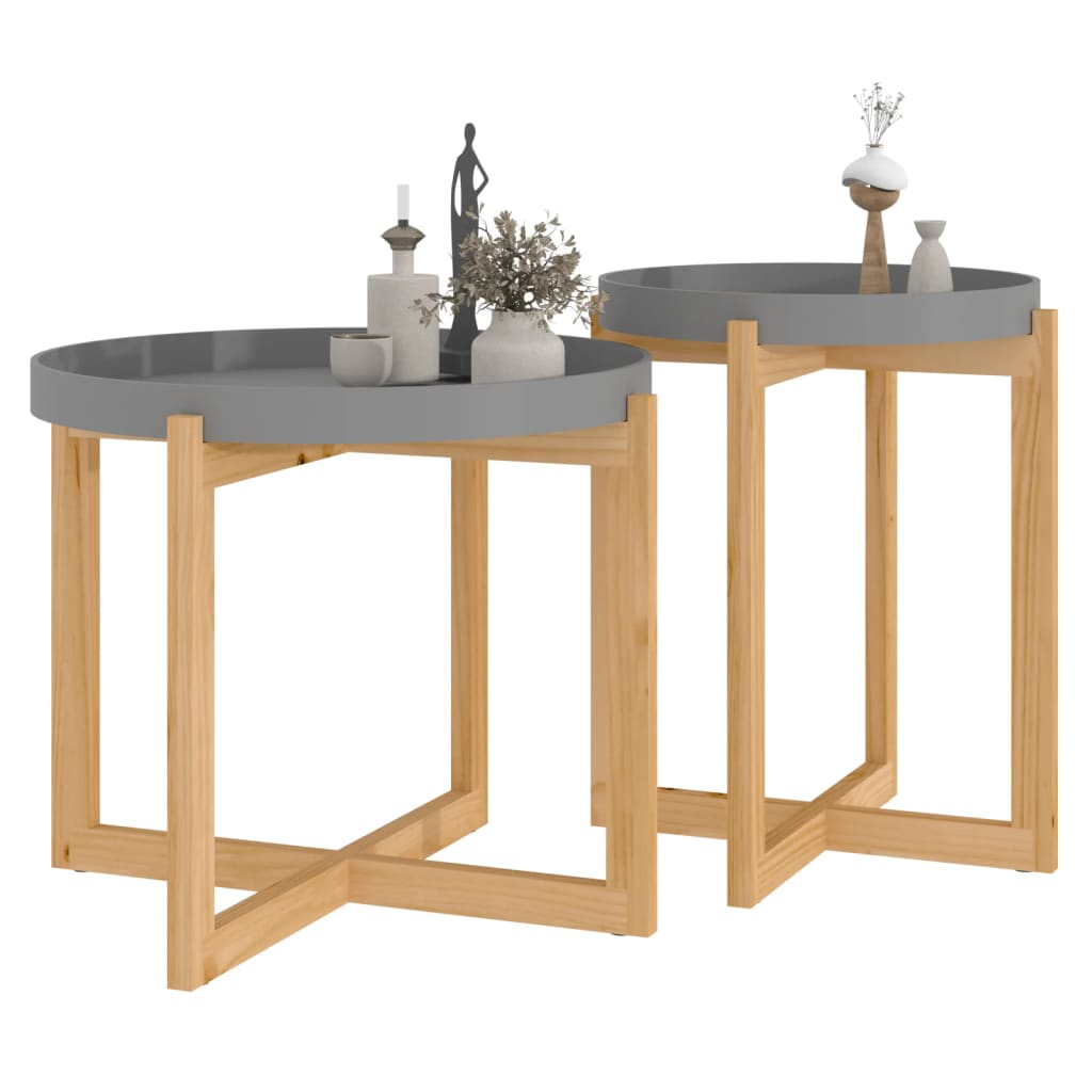 Coffee Tables 2 pcs Gray Engineered Wood and Solid Wood Pine