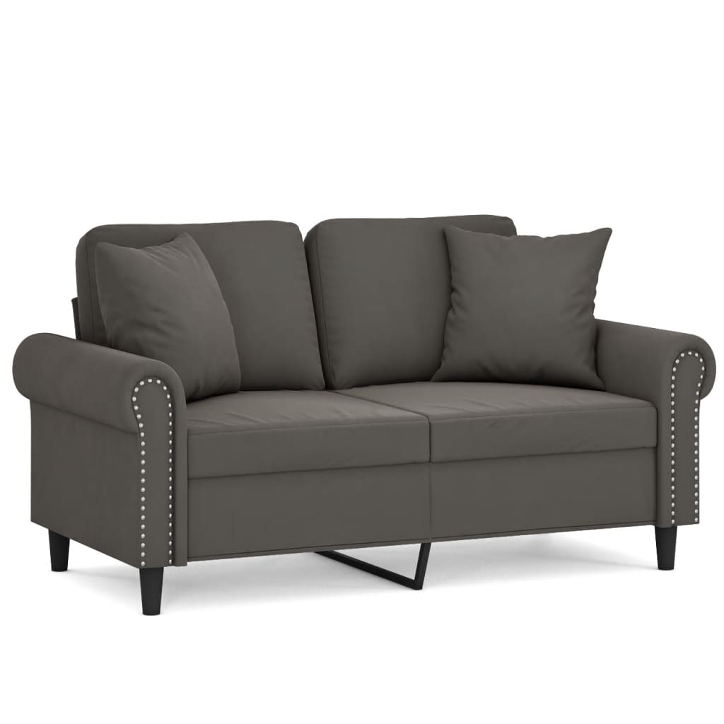 2-Seater Sofa with Pillows&Cushions Dark Gray 47.2" Velvet