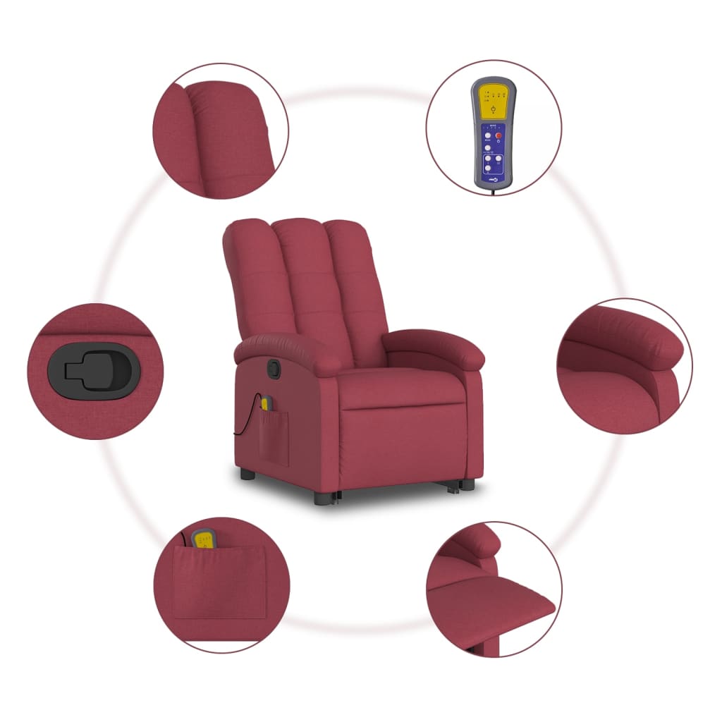 Stand up Massage Recliner Chair Wine Red Fabric