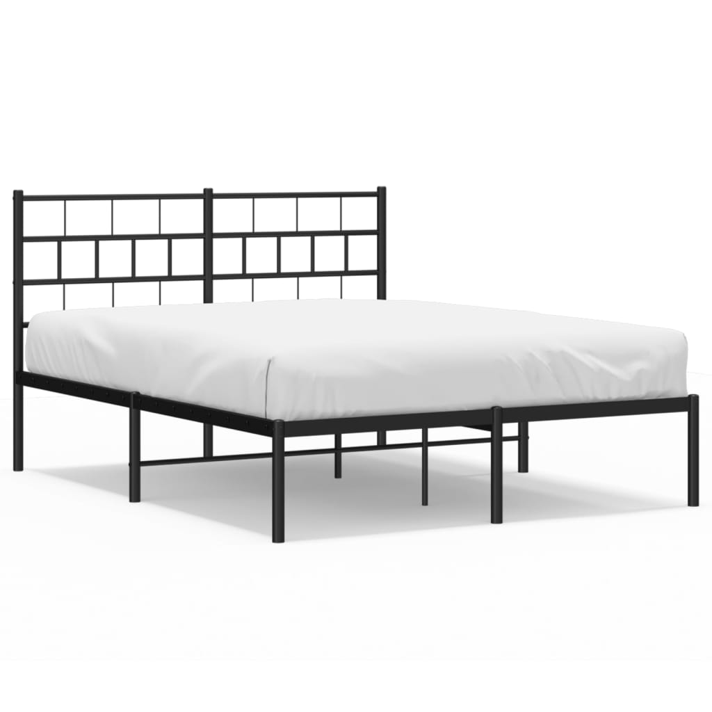 Metal Bed Frame without Mattress with Headboard Black 53.1"x74.8"