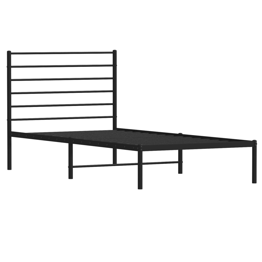 Metal Bed Frame without Mattress with Headboard Black 39.4"x74.8"