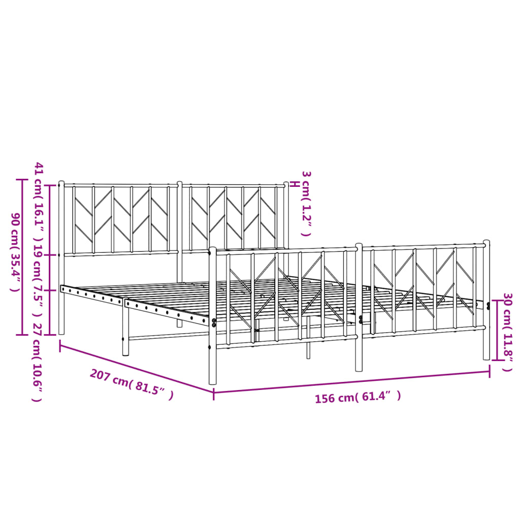 Metal Bed Frame without Mattress with Footboard Black 59.1"x78.7"