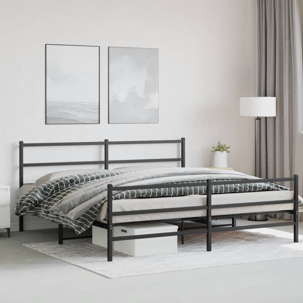 Metal Bed Frame without Mattress with Footboard��Black 76"x79.9"