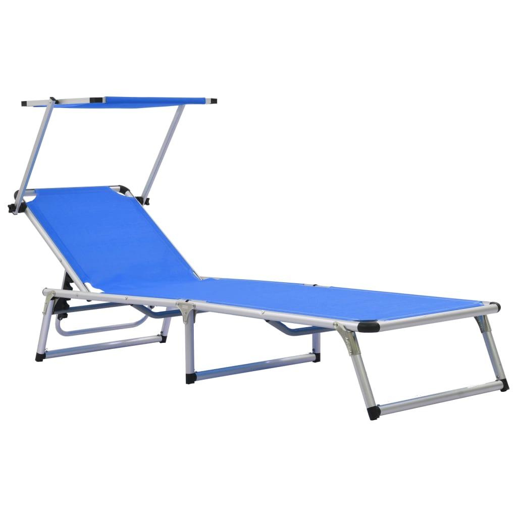 Folding Sun Lounger with Roof Aluminum and Textilene Brown