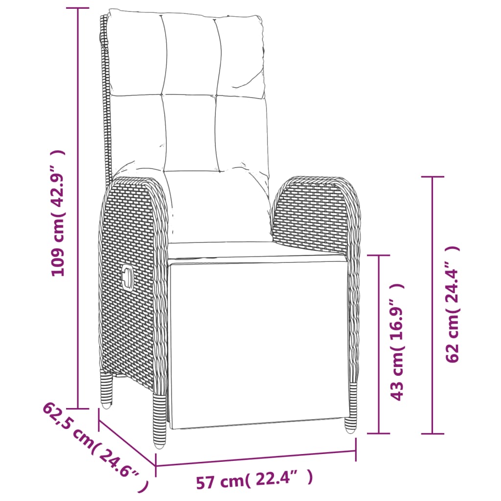 Patio Reclining Chairs with Cushions 2 pcs Poly Rattan Gray