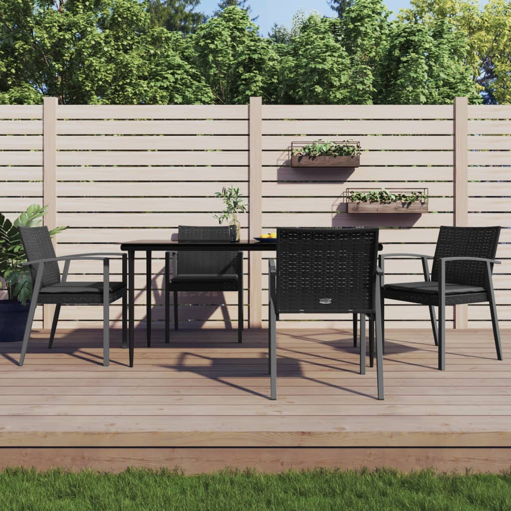 5 Piece Patio Dining Set with Cushions Poly Rattan and Steel