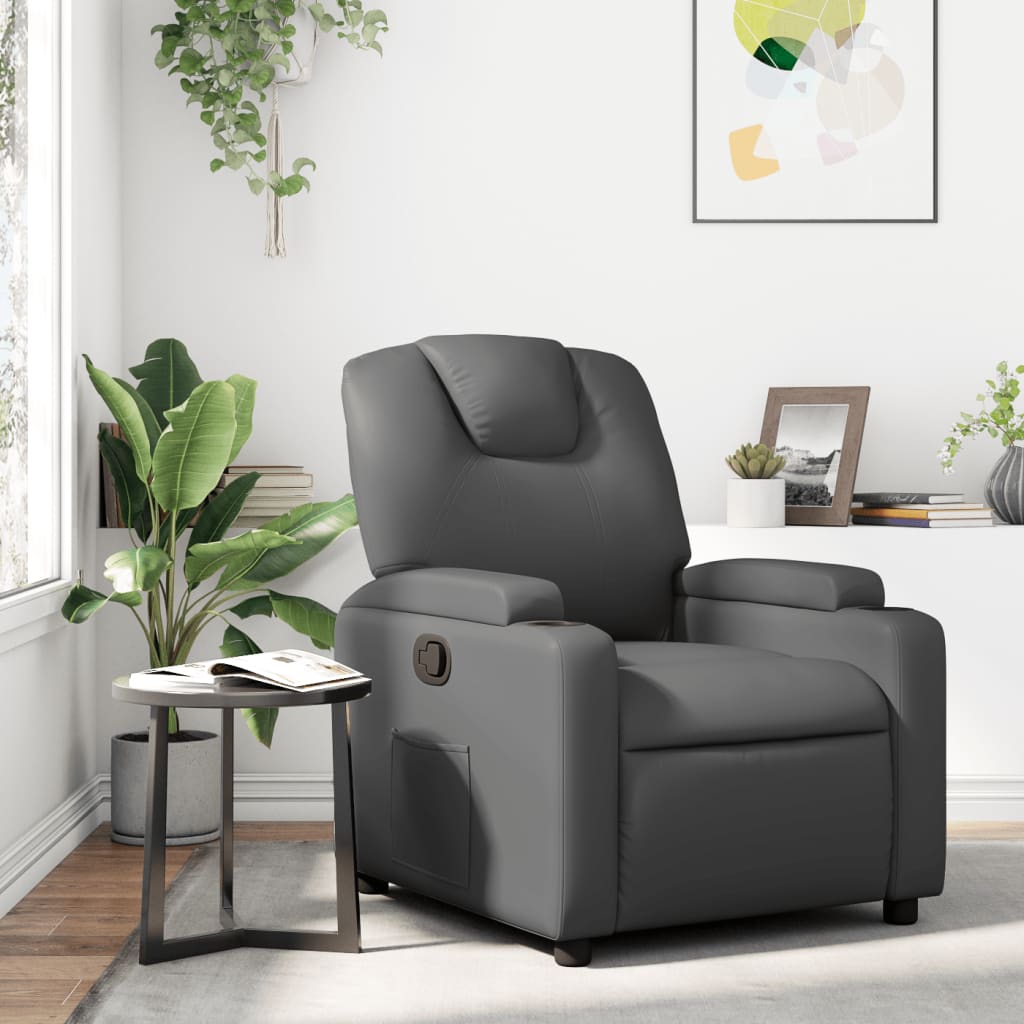 Recliner Chair Gray Faux Leather