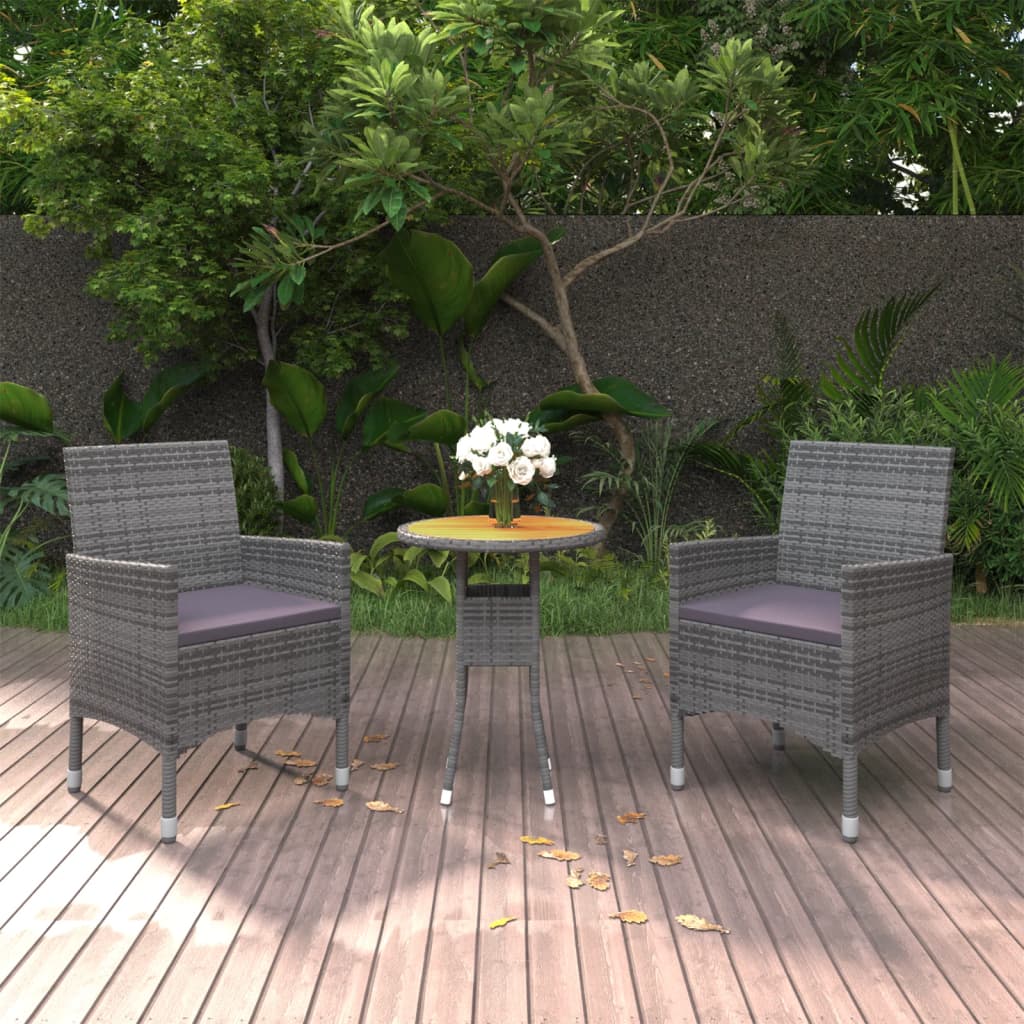 3 Piece Patio Dining Set Poly Rattan Black