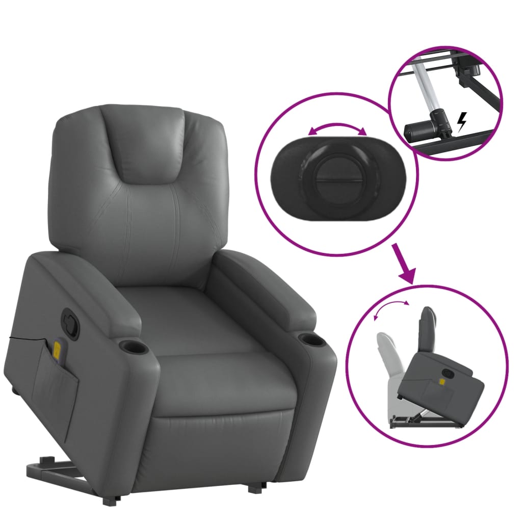 Stand up Massage Recliner Chair Gray Faux Leather