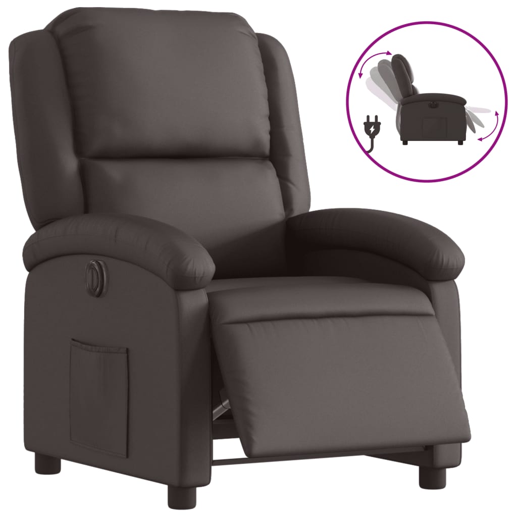 Electric Recliner Chair Dark Brown Real Leather