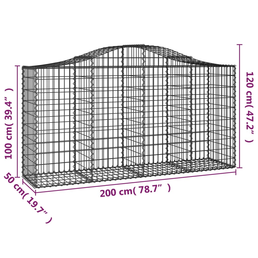 Arched Gabion Baskets 3 pcs 78.7"x19.7"x39.4"/47.2" Galvanized Iron