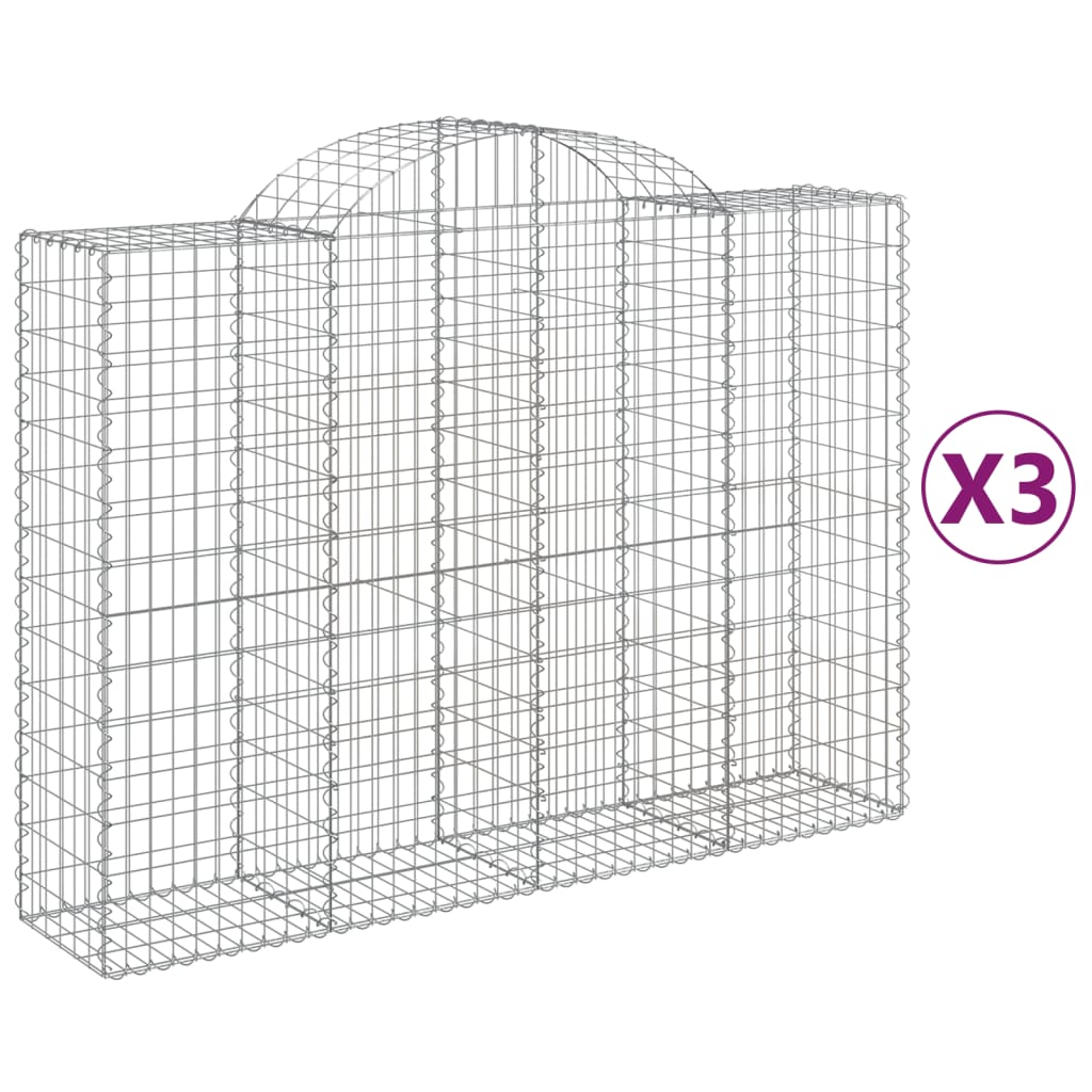 Arched Gabion Baskets 3 pcs 78.7"x19.7"x55.1"/63" Galvanized Iron