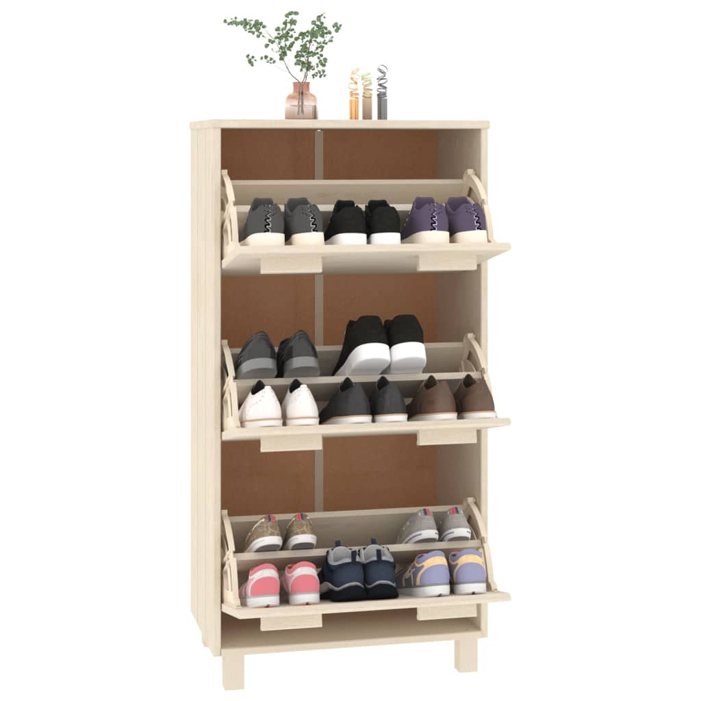 Shoe Cabinet HAMAR Honey Brown 23.4"x13.8"x46.1" Solid Wood Pine