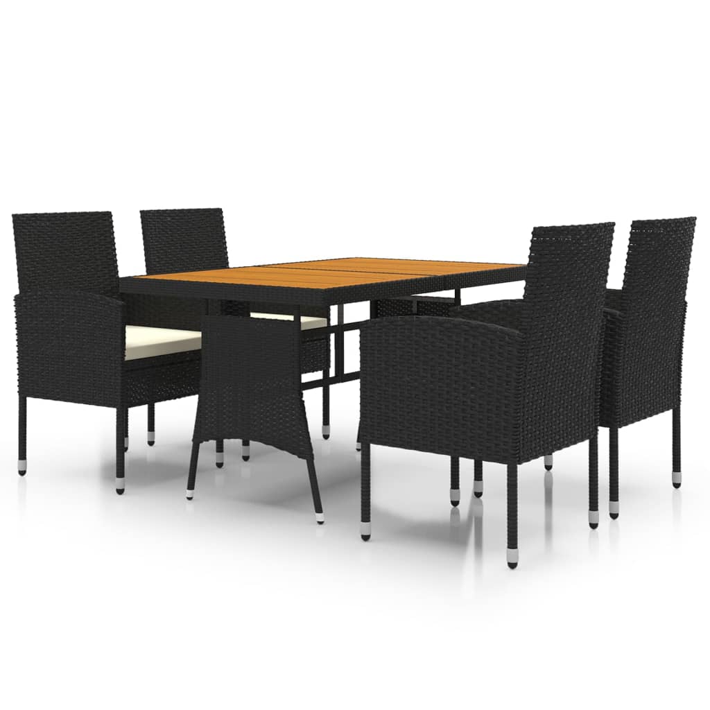 5 Piece Patio Dining Set Poly Rattan Black