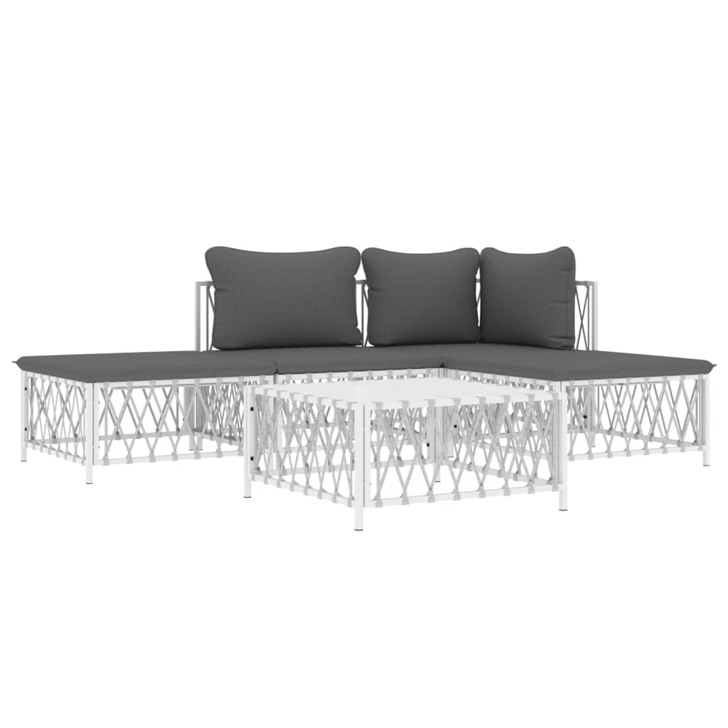 5 Piece Patio Lounge Set with Cushions White Steel