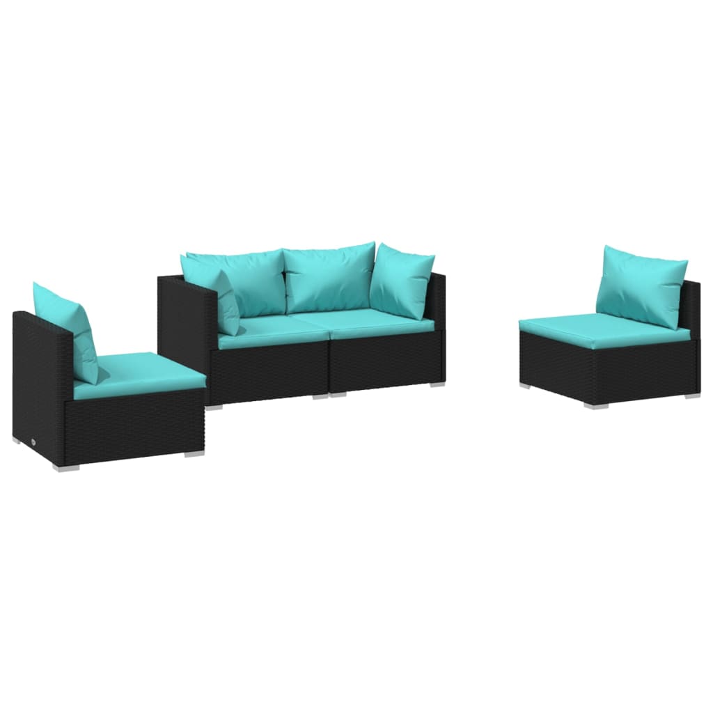 4 Piece Patio Lounge Set with Cushions Poly Rattan Black