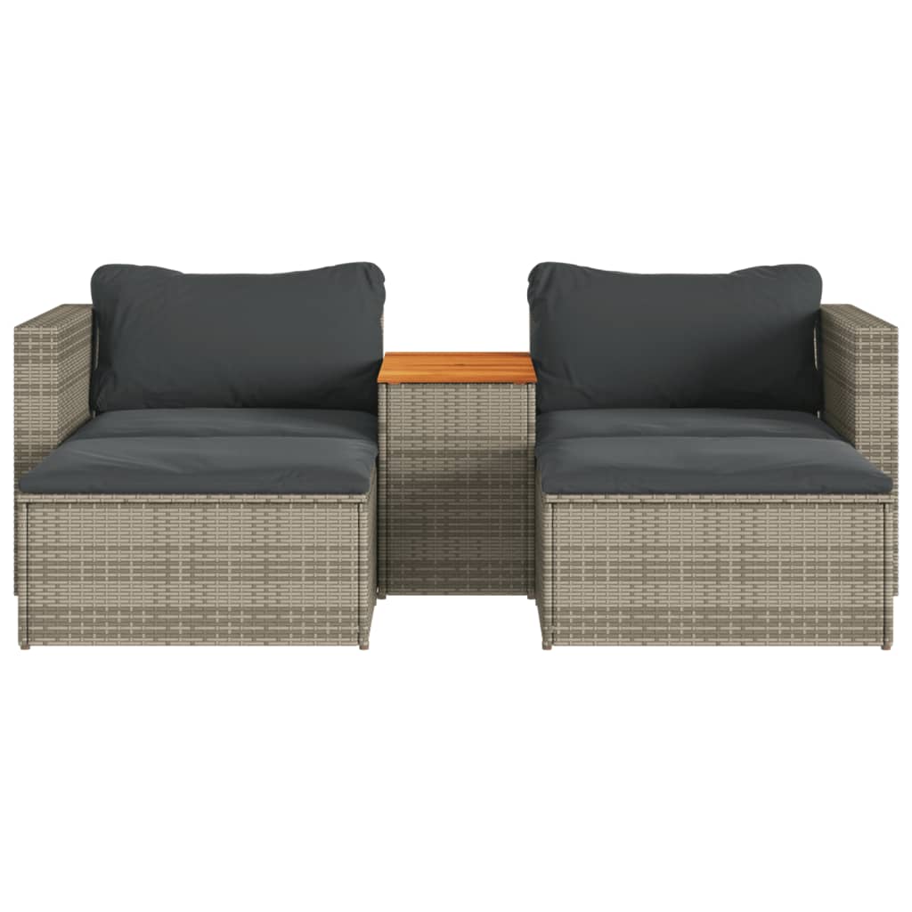 5 Piece Patio Sofa Set with Cushions Gray Poly Rattan Acacia