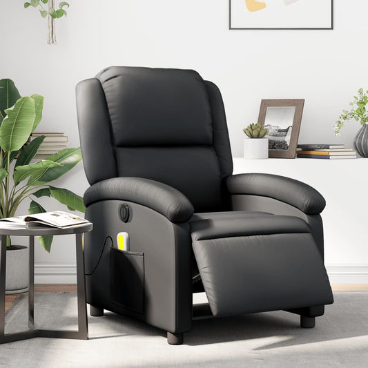 Electric Massage Recliner Chair Black Real Leather