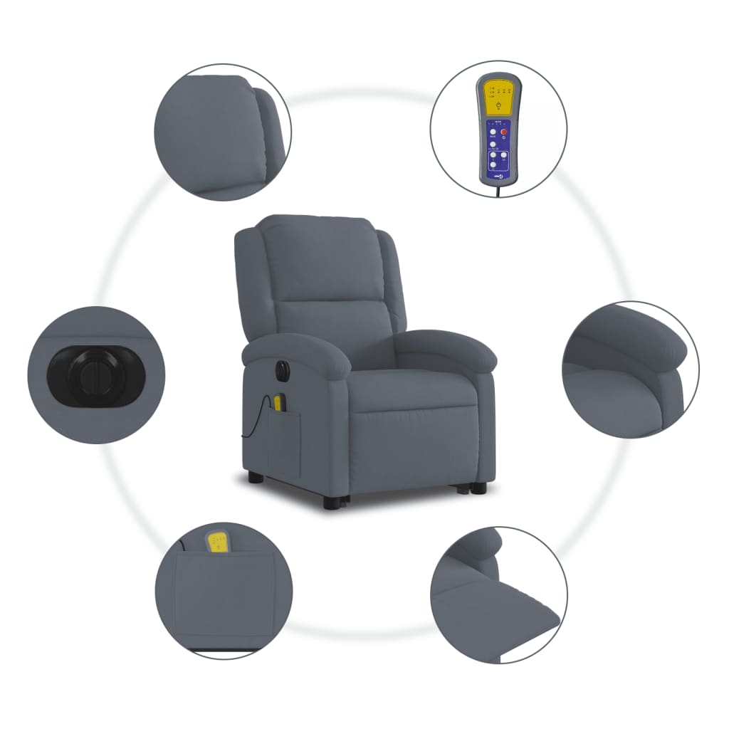 Electric Stand up Massage Recliner Chair Dark Gray Velvet