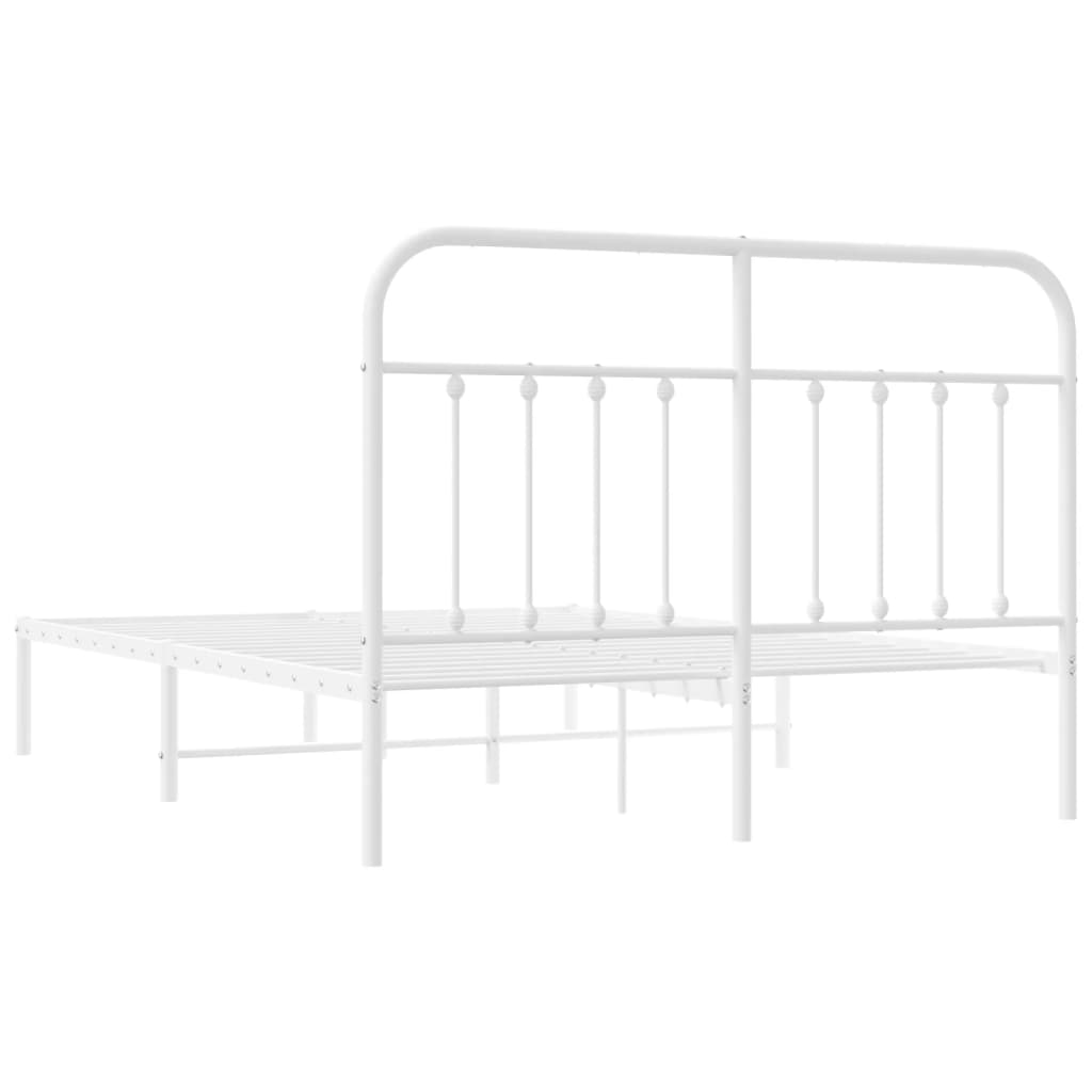 Metal Bed Frame without Mattress with Headboard White 53.1"x74.8"