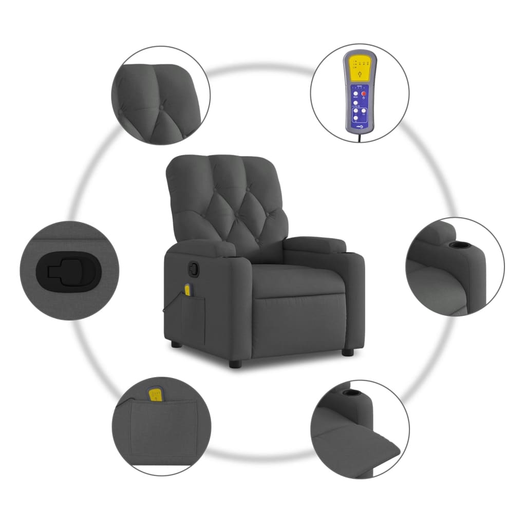 Massage Recliner Chair Dark Gray Fabric