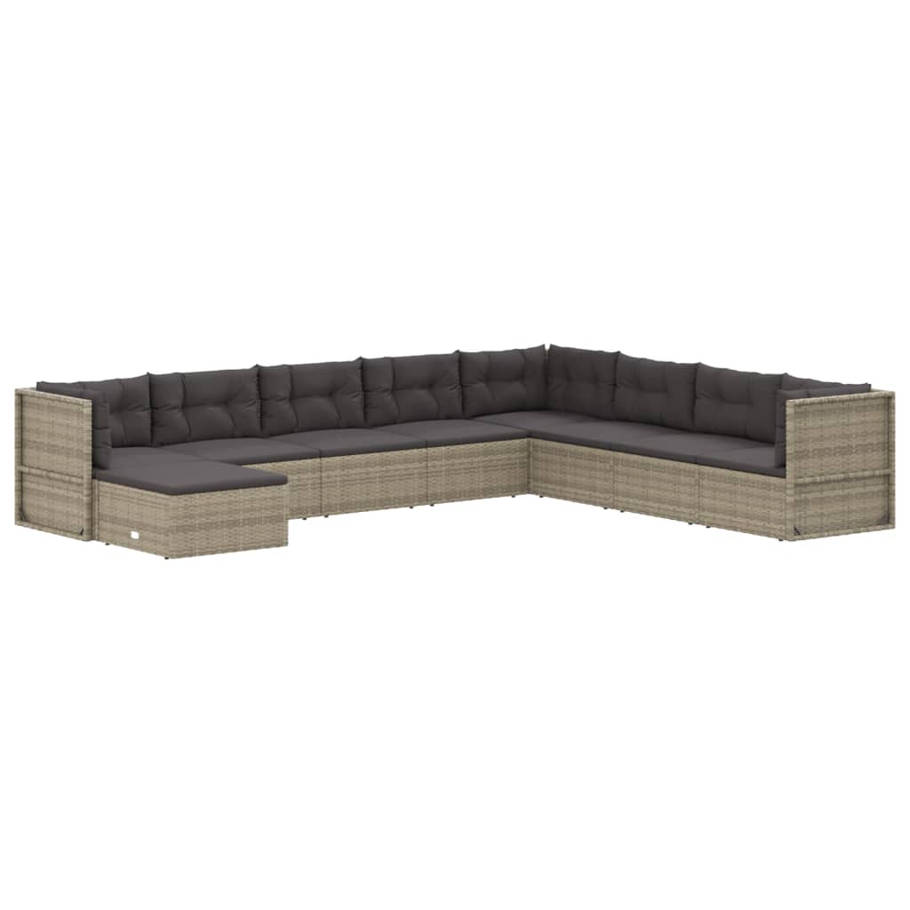 9 Piece Patio Lounge Set with Cushions Gray Poly Rattan