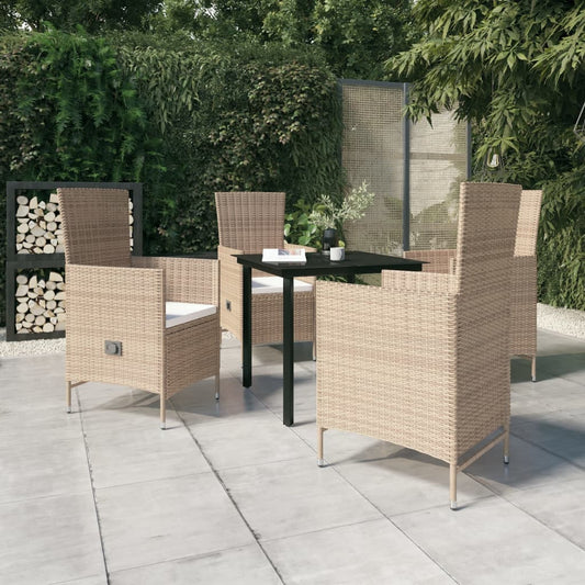 5 Piece Patio Dining Set with Cushions Beige