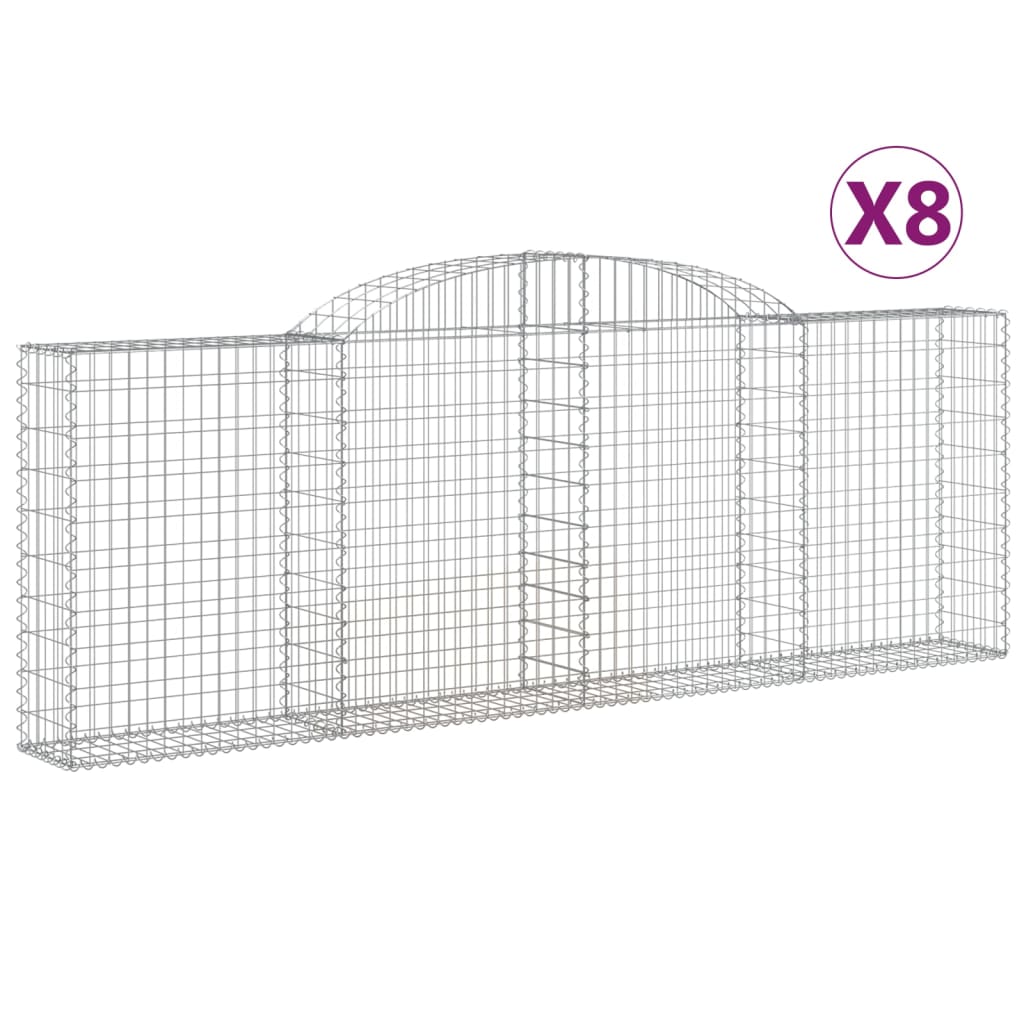 Arched Gabion Baskets 8 pcs 118.1"x11.8"x39.4"/47.2" Galvanized Iron