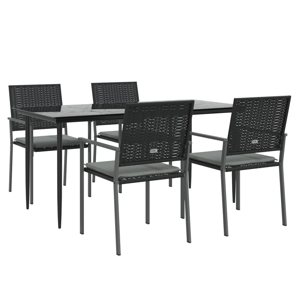 5 Piece Patio Dining Set with Cushions Poly Rattan and Steel