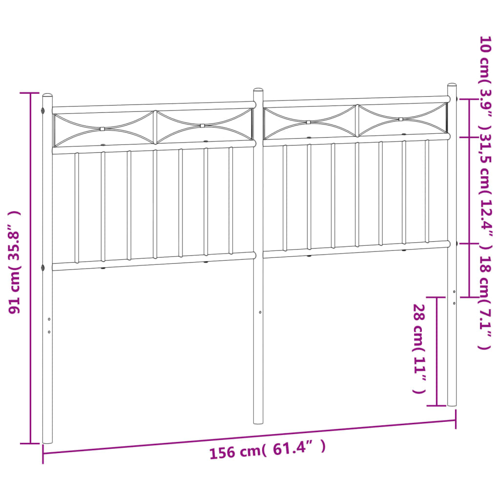 Metal Headboard Black 59.1"