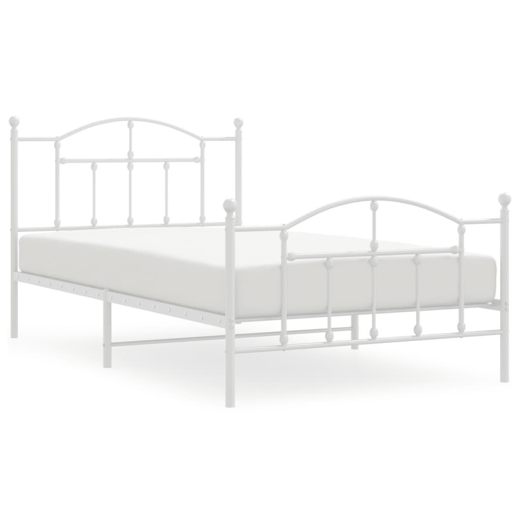 Metal Bed Frame without Mattress with Footboard White 39.4"x78.7"