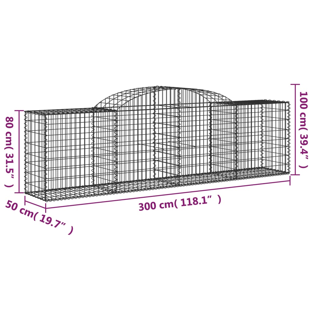 Arched Gabion Baskets 6 pcs 118.1"x19.7"x31.5"/39.4" Galvanized Iron