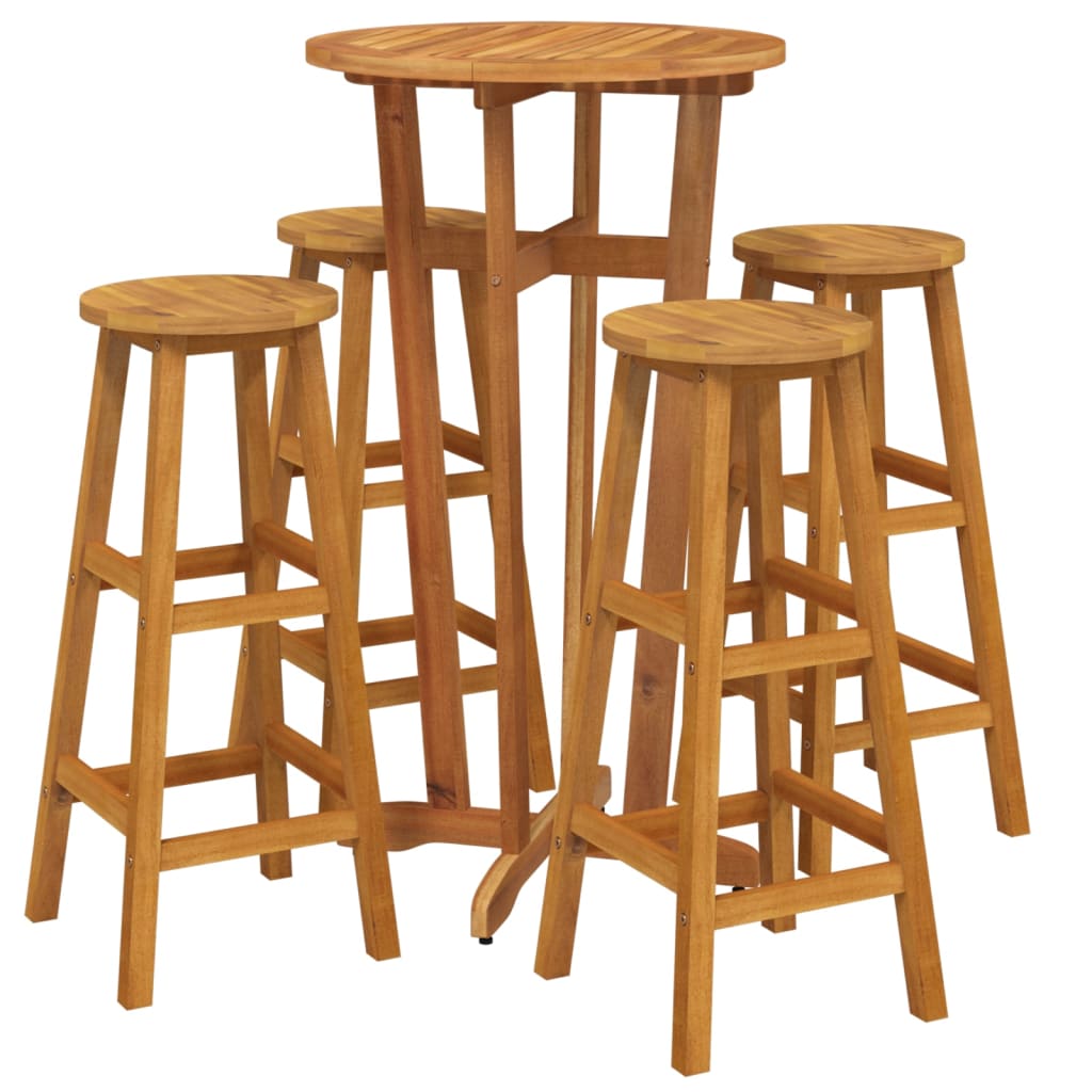 5 Piece Patio Bar Set Solid Wood Acacia