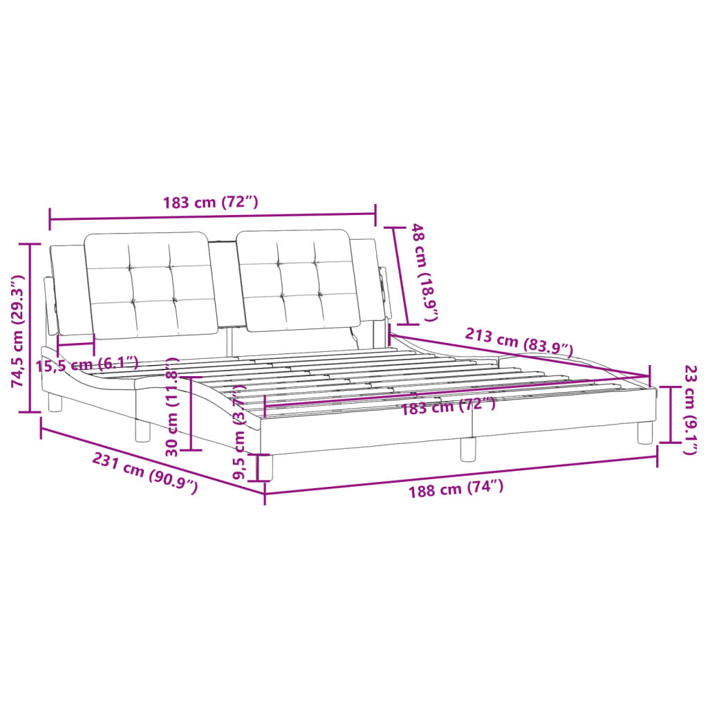 Bed Frame with Headboard Black 72"x83.9" California King Faux Leather