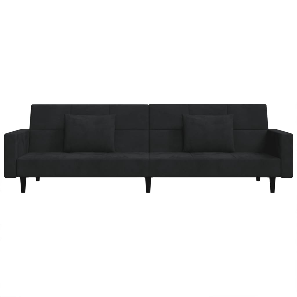 2-Seater Sofa Bed with Two Pillows Black Velvet