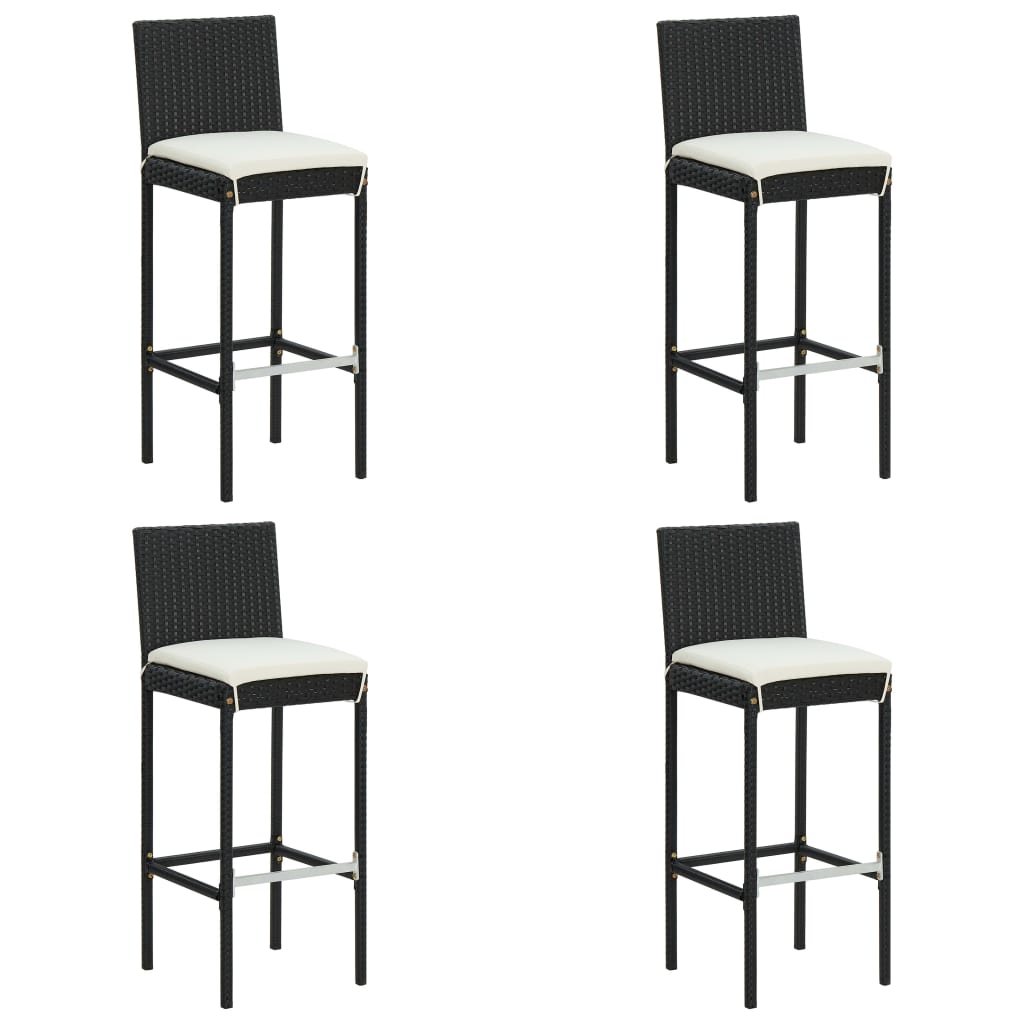 5 Piece Patio Bar Set with Cushions Black Poly Rattan