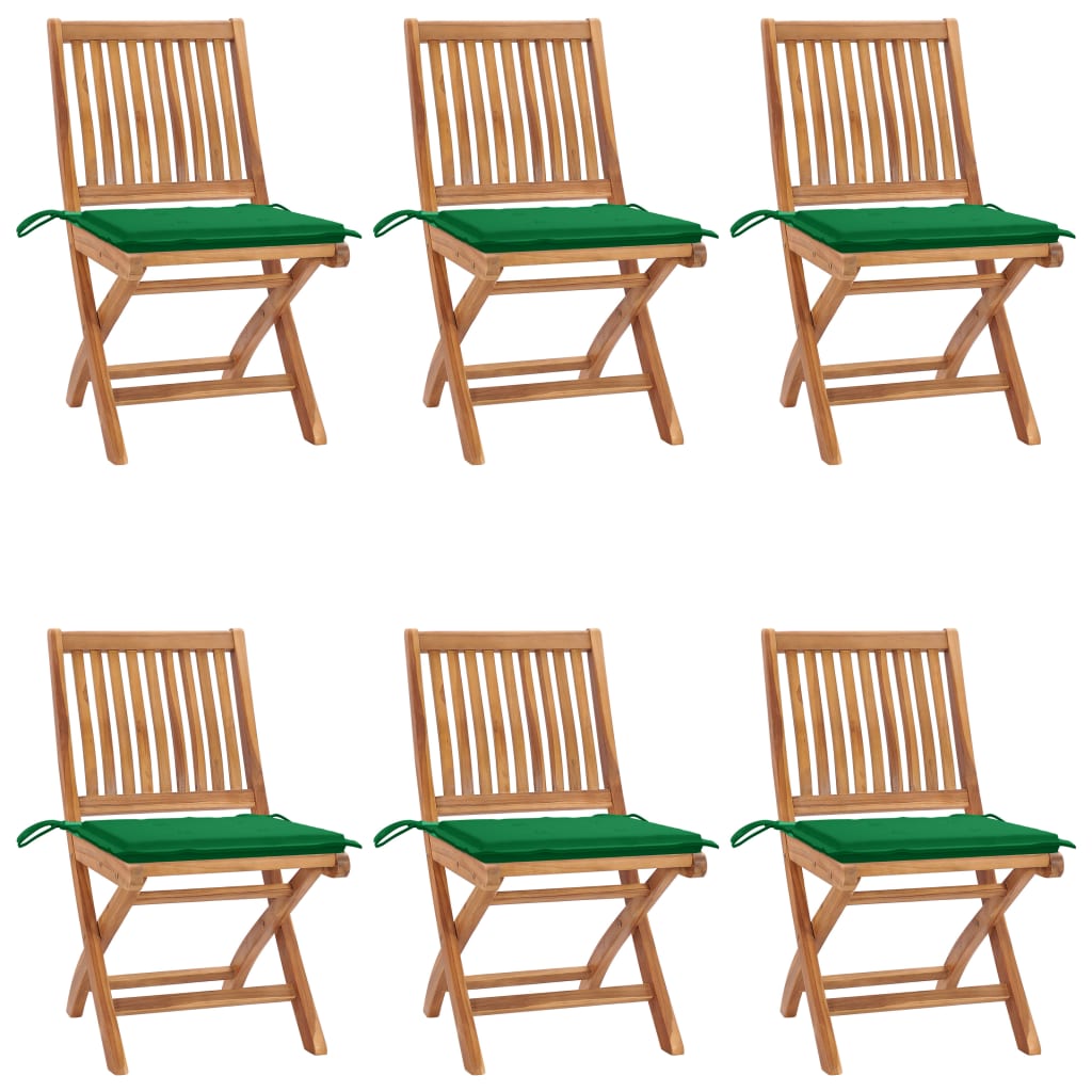 Folding Patio Chairs with Cushions 6 pcs Solid Teak Wood