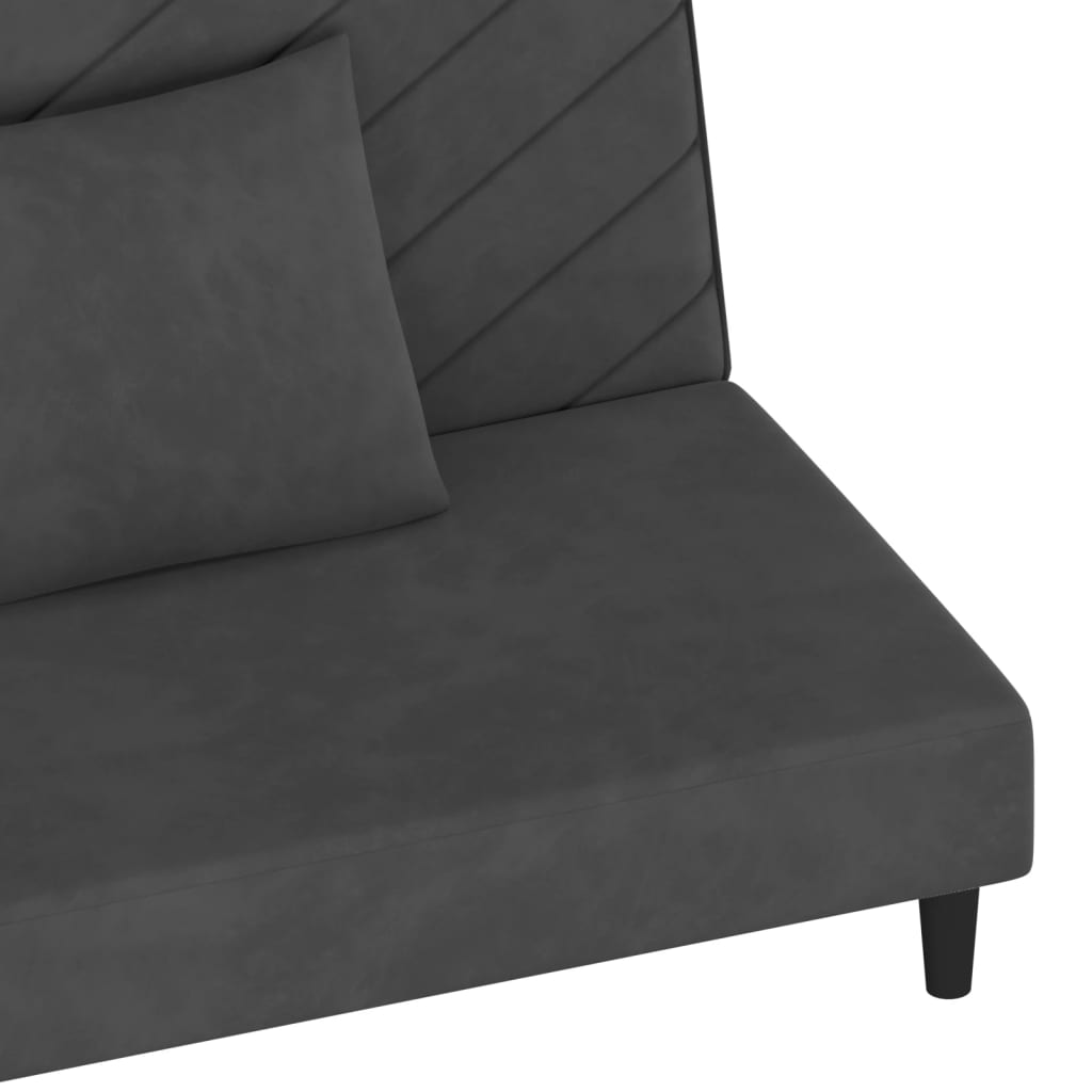 2-Seater Sofa Bed with Two Pillows Dark Gray Velvet