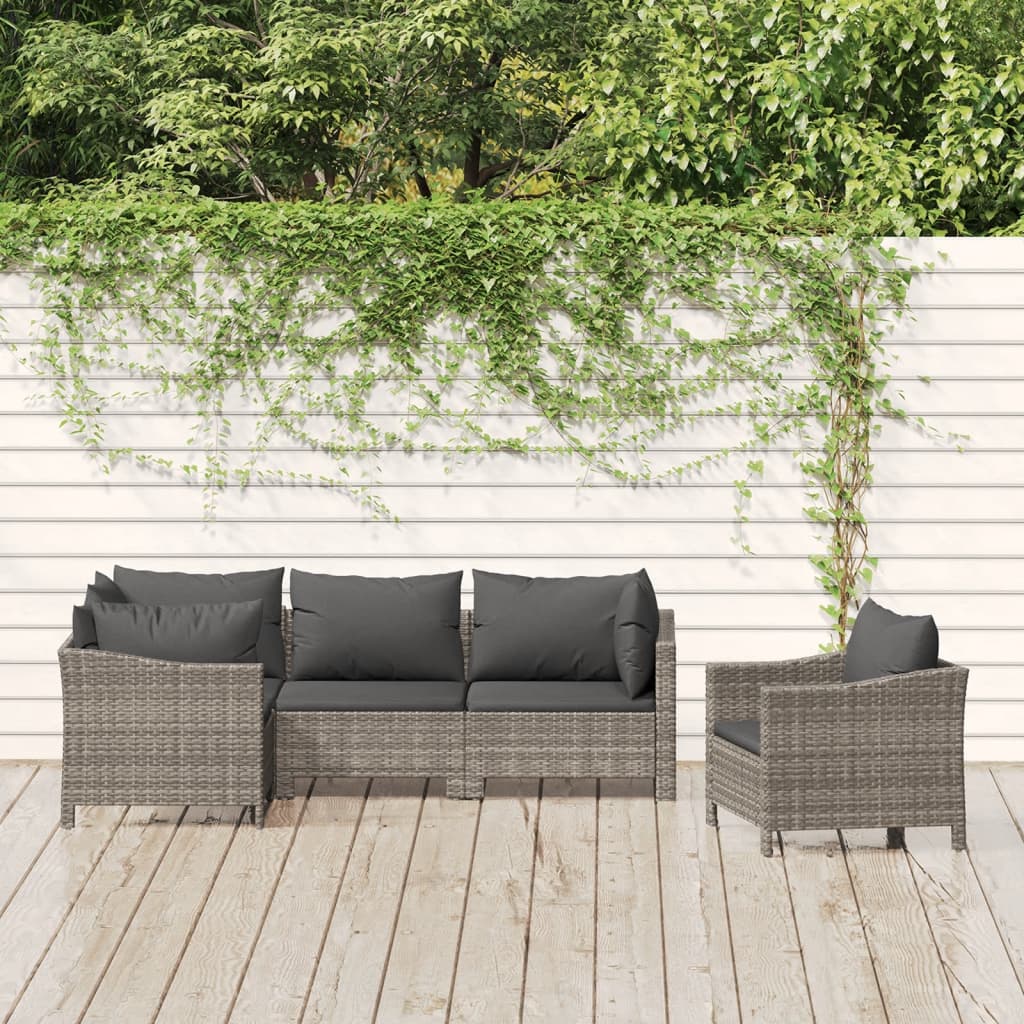 5 Piece Patio Lounge Set with Cushions Gray Poly Rattan