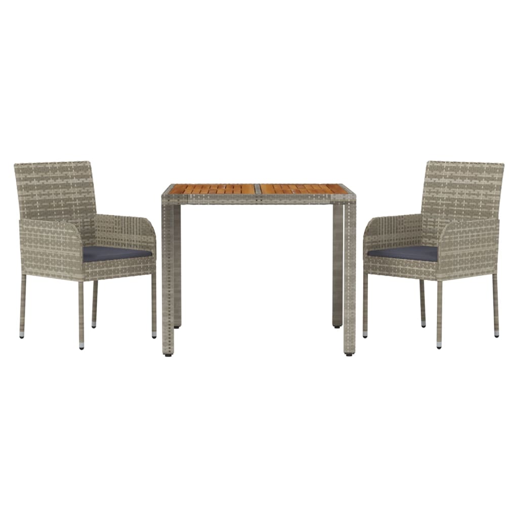 3 Piece Patio Dining Set with Cushions Gray Poly Rattan