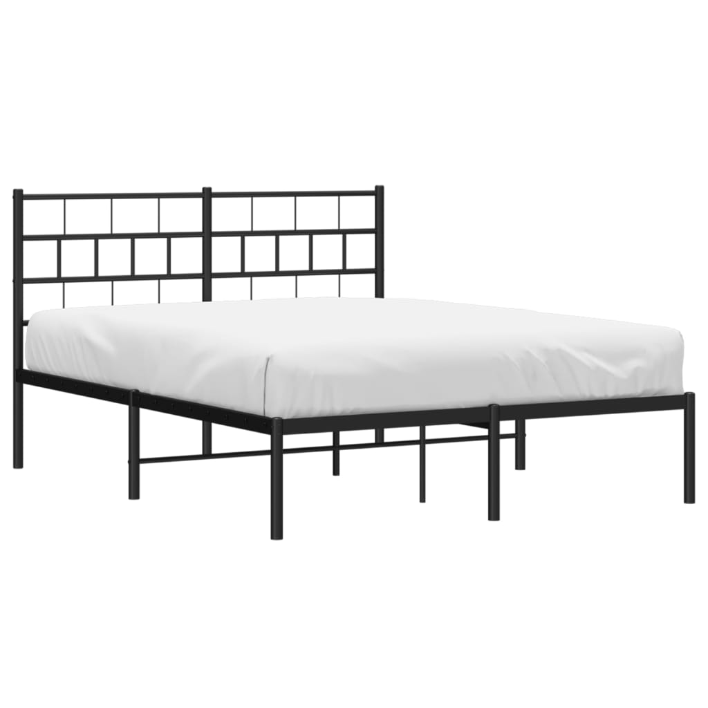 Metal Bed Frame without Mattress with Headboard Black 53.1"x74.8"